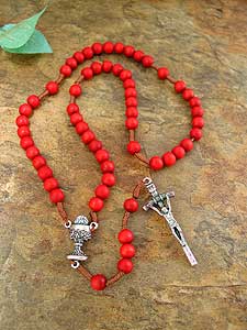 Dark Red Wood Bead Rosary RDS168 