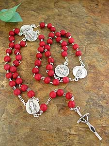 Dark Red Wood Bead Rosary RDS168 